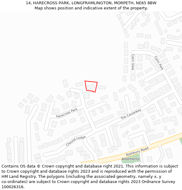14, HARECROSS PARK, LONGFRAMLINGTON, MORPETH, NE65 8BW: Location map and indicative extent of plot