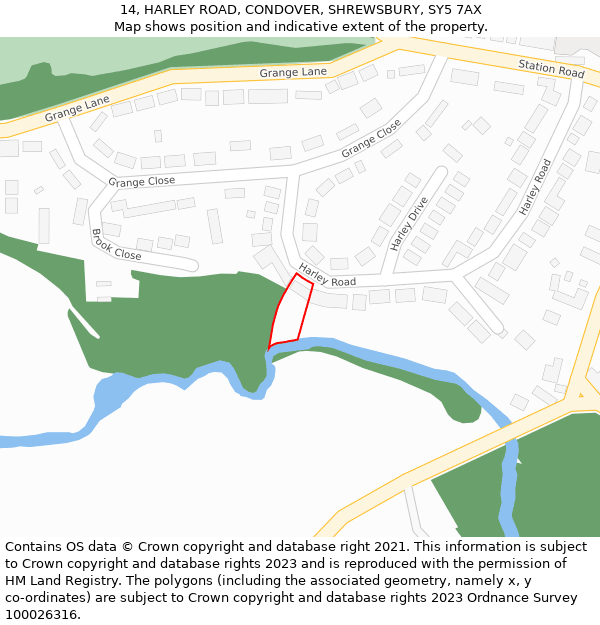 14, HARLEY ROAD, CONDOVER, SHREWSBURY, SY5 7AX: Location map and indicative extent of plot