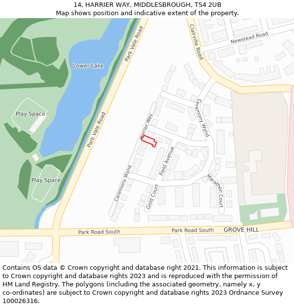 14, HARRIER WAY, MIDDLESBROUGH, TS4 2UB: Location map and indicative extent of plot