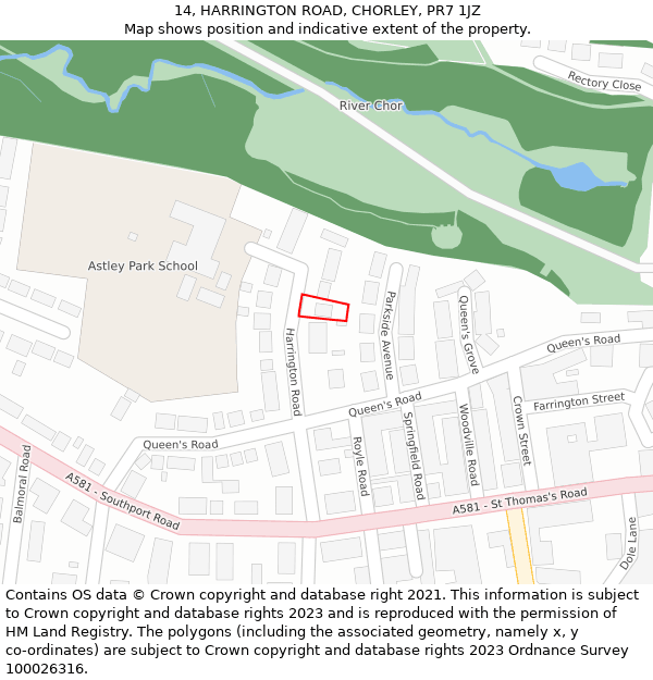 14, HARRINGTON ROAD, CHORLEY, PR7 1JZ: Location map and indicative extent of plot