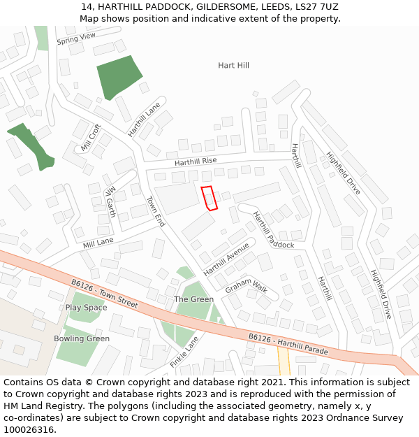 14, HARTHILL PADDOCK, GILDERSOME, LEEDS, LS27 7UZ: Location map and indicative extent of plot