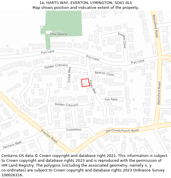 14, HARTS WAY, EVERTON, LYMINGTON, SO41 0LS: Location map and indicative extent of plot