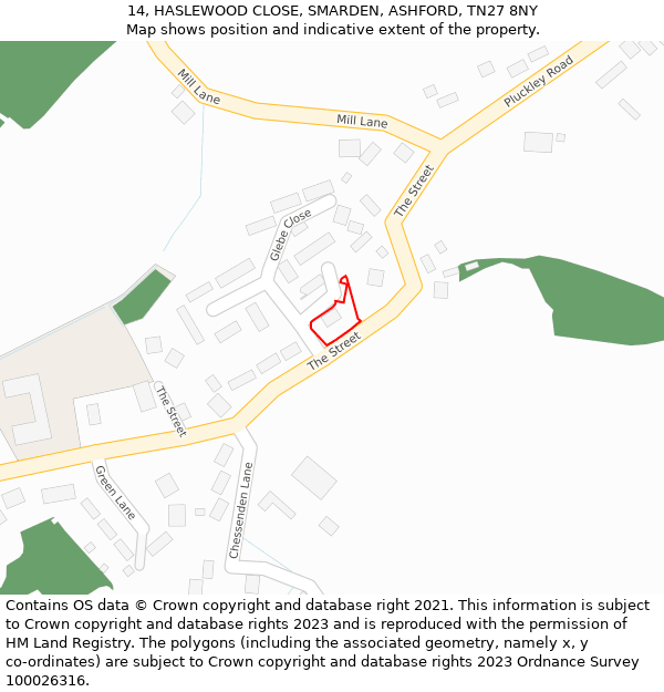 14, HASLEWOOD CLOSE, SMARDEN, ASHFORD, TN27 8NY: Location map and indicative extent of plot