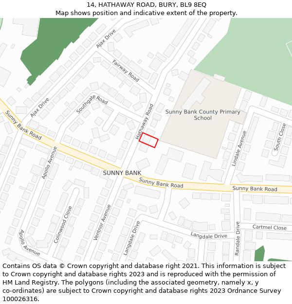 14, HATHAWAY ROAD, BURY, BL9 8EQ: Location map and indicative extent of plot
