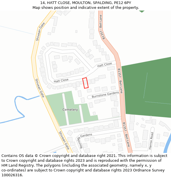 14, HATT CLOSE, MOULTON, SPALDING, PE12 6PY: Location map and indicative extent of plot