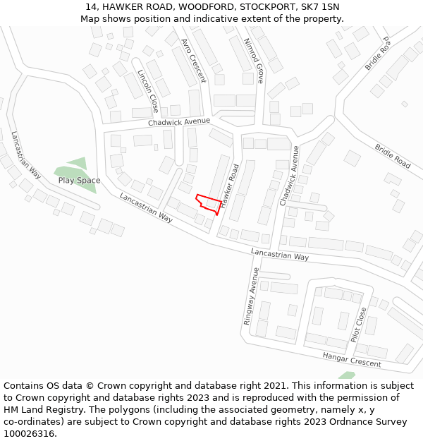 14, HAWKER ROAD, WOODFORD, STOCKPORT, SK7 1SN: Location map and indicative extent of plot