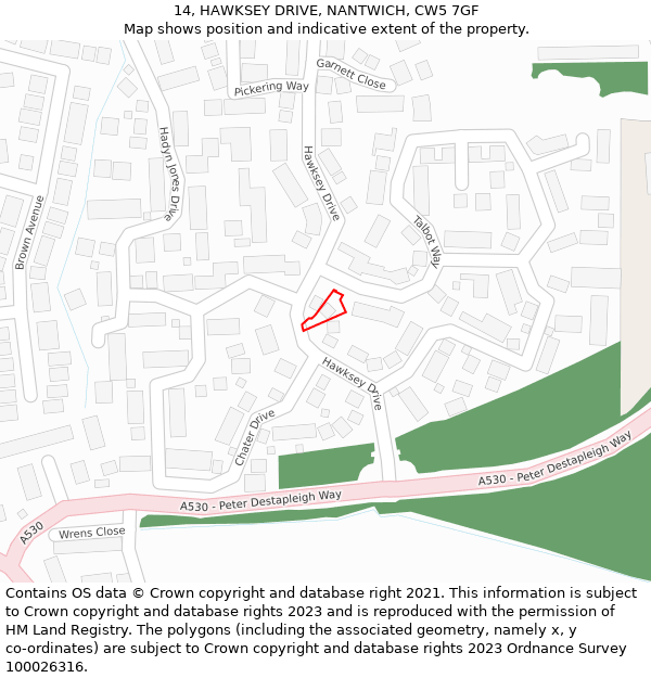 14, HAWKSEY DRIVE, NANTWICH, CW5 7GF: Location map and indicative extent of plot