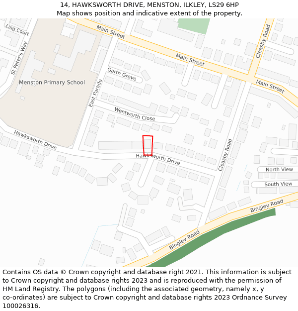 14, HAWKSWORTH DRIVE, MENSTON, ILKLEY, LS29 6HP: Location map and indicative extent of plot