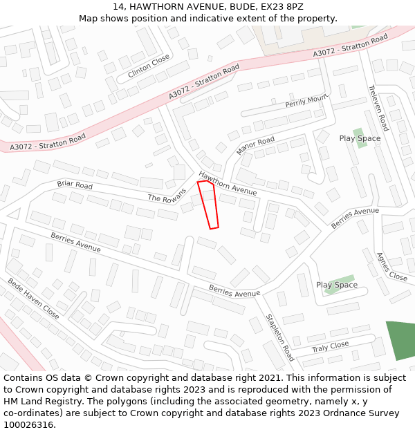 14, HAWTHORN AVENUE, BUDE, EX23 8PZ: Location map and indicative extent of plot