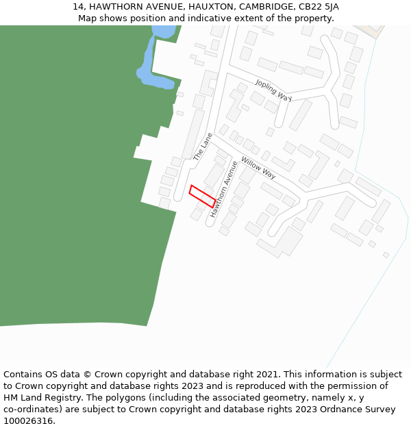 14, HAWTHORN AVENUE, HAUXTON, CAMBRIDGE, CB22 5JA: Location map and indicative extent of plot