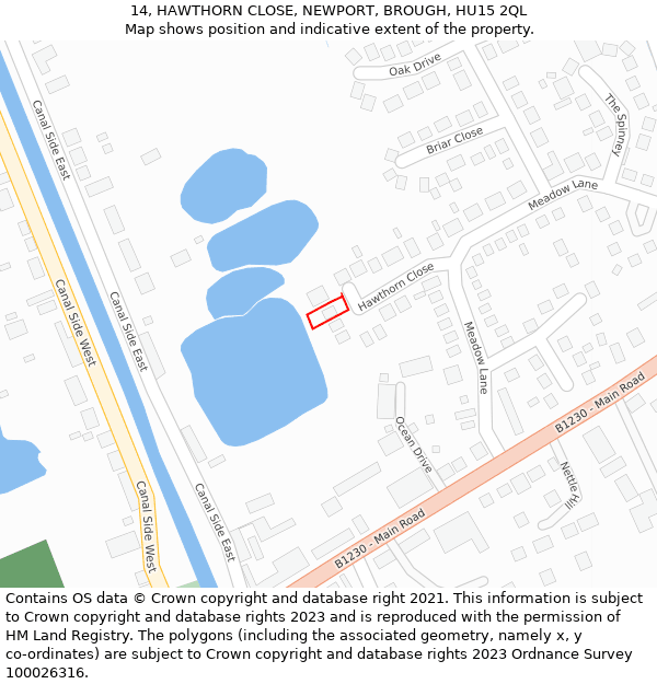 14, HAWTHORN CLOSE, NEWPORT, BROUGH, HU15 2QL: Location map and indicative extent of plot