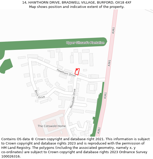 14, HAWTHORN DRIVE, BRADWELL VILLAGE, BURFORD, OX18 4XF: Location map and indicative extent of plot