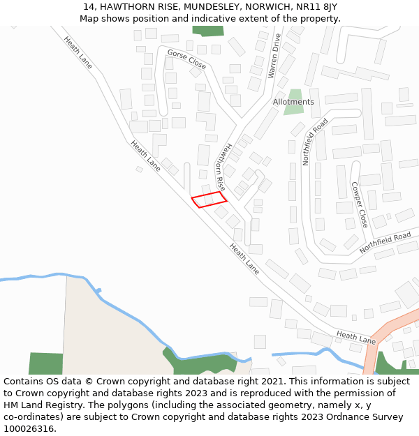 14, HAWTHORN RISE, MUNDESLEY, NORWICH, NR11 8JY: Location map and indicative extent of plot