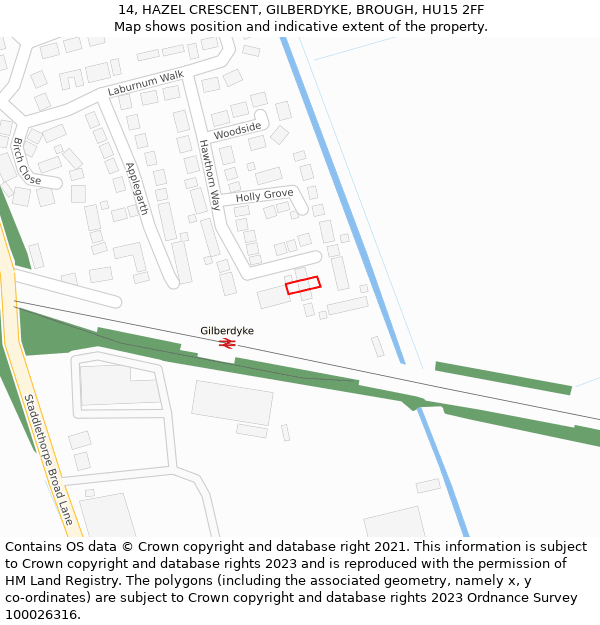 14, HAZEL CRESCENT, GILBERDYKE, BROUGH, HU15 2FF: Location map and indicative extent of plot