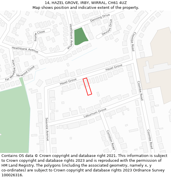 14, HAZEL GROVE, IRBY, WIRRAL, CH61 4UZ: Location map and indicative extent of plot