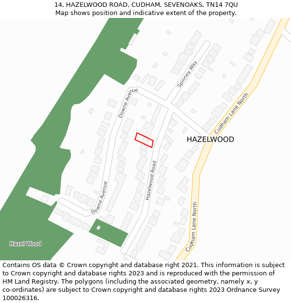 14, HAZELWOOD ROAD, CUDHAM, SEVENOAKS, TN14 7QU: Location map and indicative extent of plot