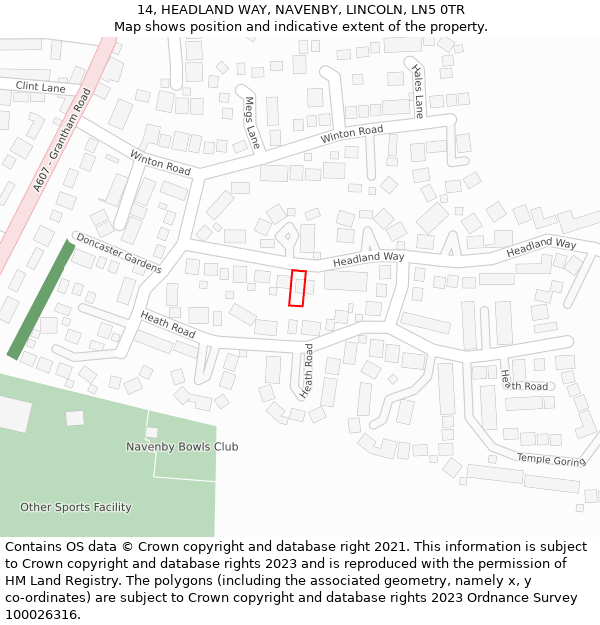 14, HEADLAND WAY, NAVENBY, LINCOLN, LN5 0TR: Location map and indicative extent of plot