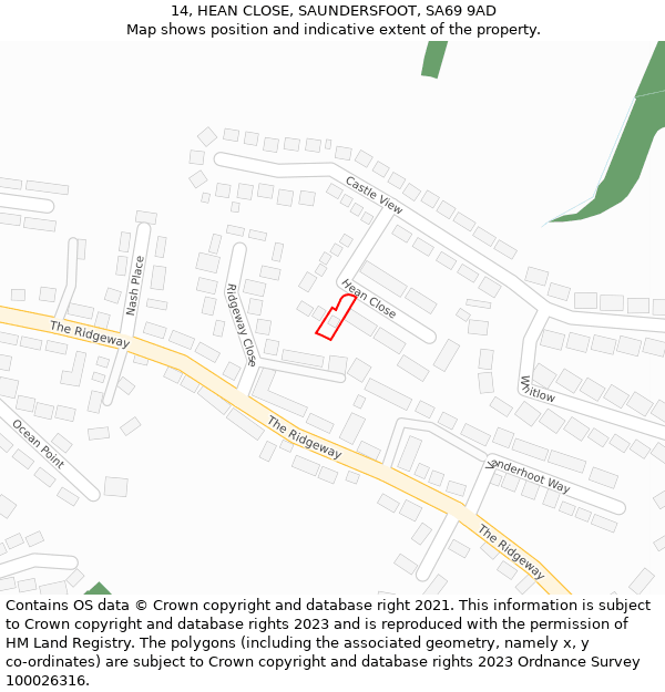 14, HEAN CLOSE, SAUNDERSFOOT, SA69 9AD: Location map and indicative extent of plot