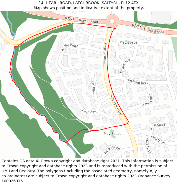 14, HEARL ROAD, LATCHBROOK, SALTASH, PL12 4TX: Location map and indicative extent of plot