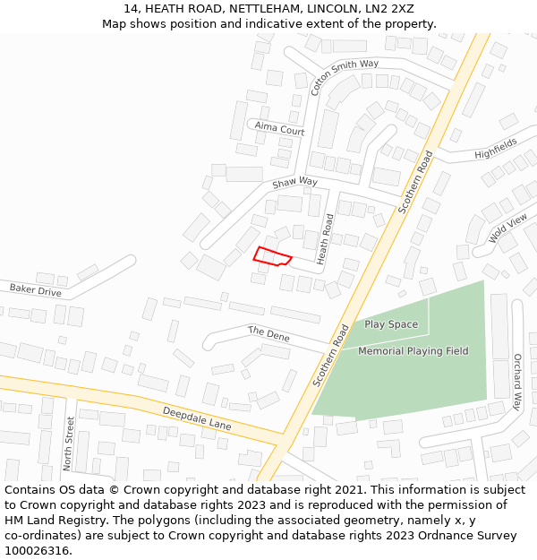 14, HEATH ROAD, NETTLEHAM, LINCOLN, LN2 2XZ: Location map and indicative extent of plot