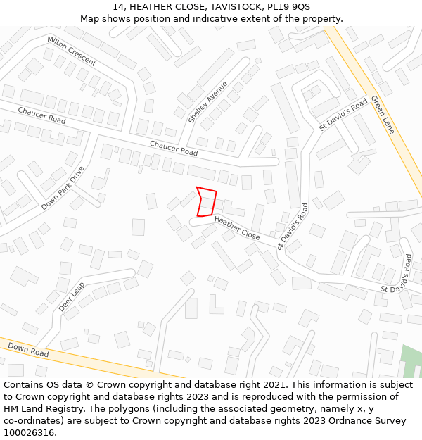 14, HEATHER CLOSE, TAVISTOCK, PL19 9QS: Location map and indicative extent of plot