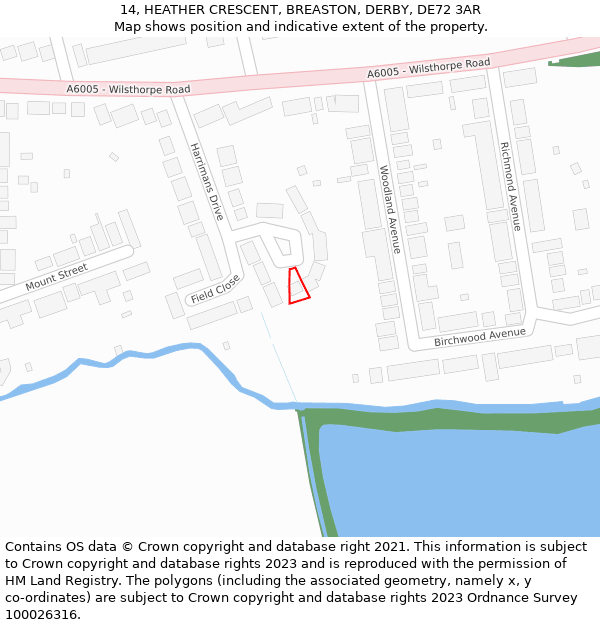 14, HEATHER CRESCENT, BREASTON, DERBY, DE72 3AR: Location map and indicative extent of plot