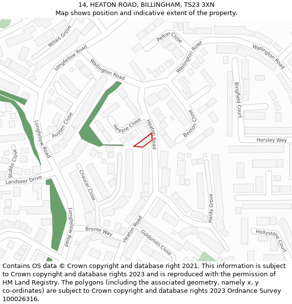 14, HEATON ROAD, BILLINGHAM, TS23 3XN: Location map and indicative extent of plot