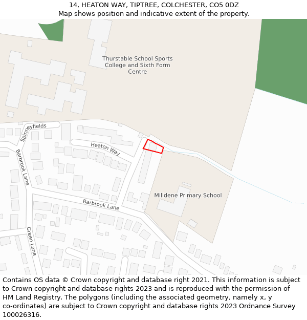 14, HEATON WAY, TIPTREE, COLCHESTER, CO5 0DZ: Location map and indicative extent of plot