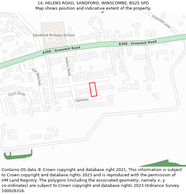 14, HELENS ROAD, SANDFORD, WINSCOMBE, BS25 5PD: Location map and indicative extent of plot