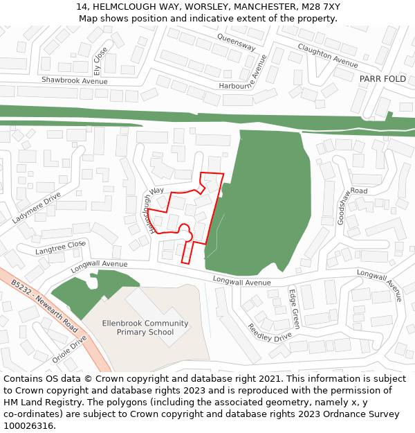 14, HELMCLOUGH WAY, WORSLEY, MANCHESTER, M28 7XY: Location map and indicative extent of plot