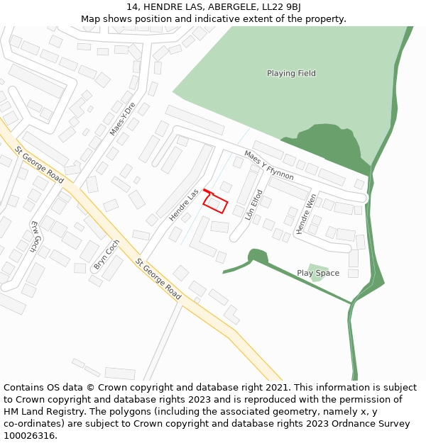 14, HENDRE LAS, ABERGELE, LL22 9BJ: Location map and indicative extent of plot