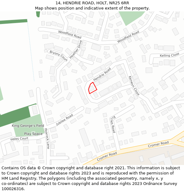 14, HENDRIE ROAD, HOLT, NR25 6RR: Location map and indicative extent of plot