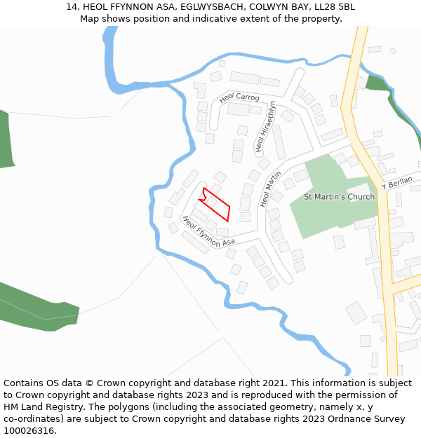 14, HEOL FFYNNON ASA, EGLWYSBACH, COLWYN BAY, LL28 5BL: Location map and indicative extent of plot