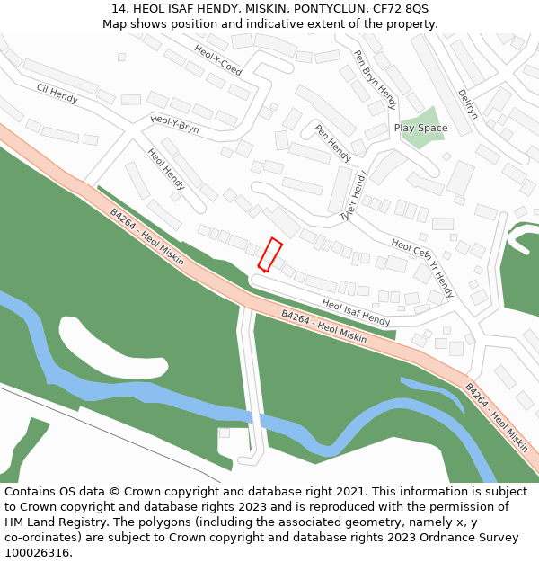 14, HEOL ISAF HENDY, MISKIN, PONTYCLUN, CF72 8QS: Location map and indicative extent of plot