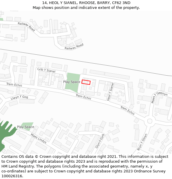 14, HEOL Y SIANEL, RHOOSE, BARRY, CF62 3ND: Location map and indicative extent of plot