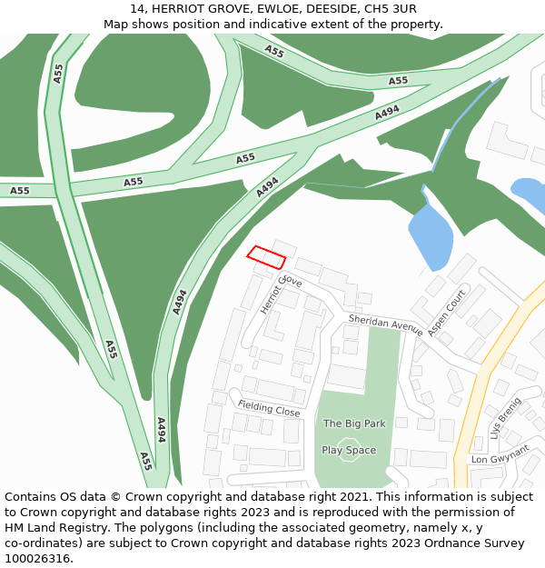 14, HERRIOT GROVE, EWLOE, DEESIDE, CH5 3UR: Location map and indicative extent of plot