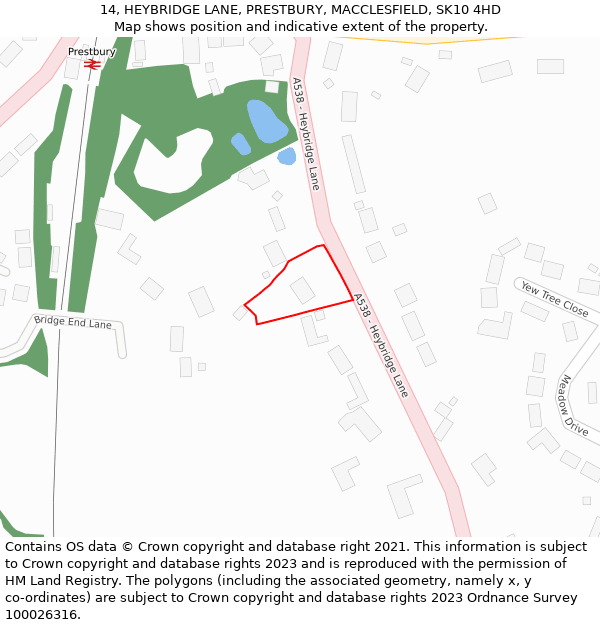 14, HEYBRIDGE LANE, PRESTBURY, MACCLESFIELD, SK10 4HD: Location map and indicative extent of plot