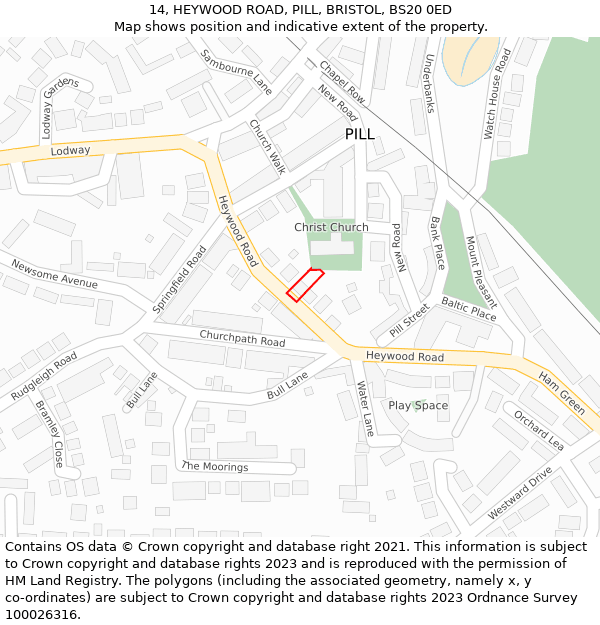 14, HEYWOOD ROAD, PILL, BRISTOL, BS20 0ED: Location map and indicative extent of plot