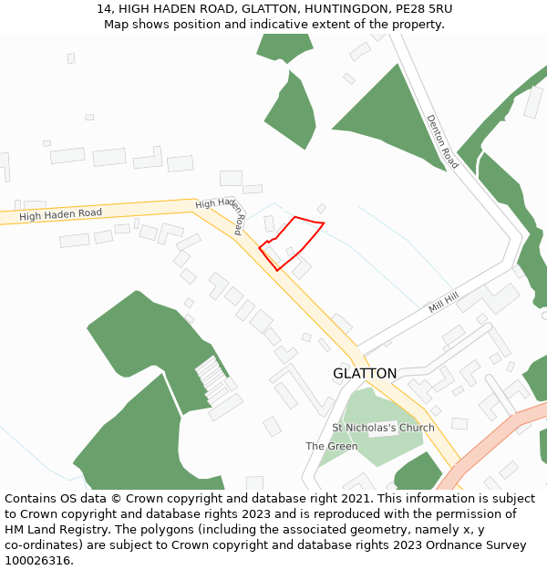 14, HIGH HADEN ROAD, GLATTON, HUNTINGDON, PE28 5RU: Location map and indicative extent of plot