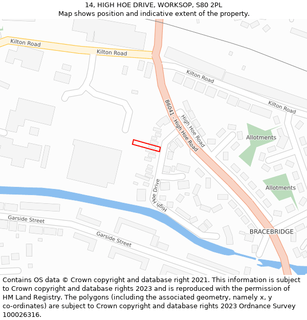 14, HIGH HOE DRIVE, WORKSOP, S80 2PL: Location map and indicative extent of plot