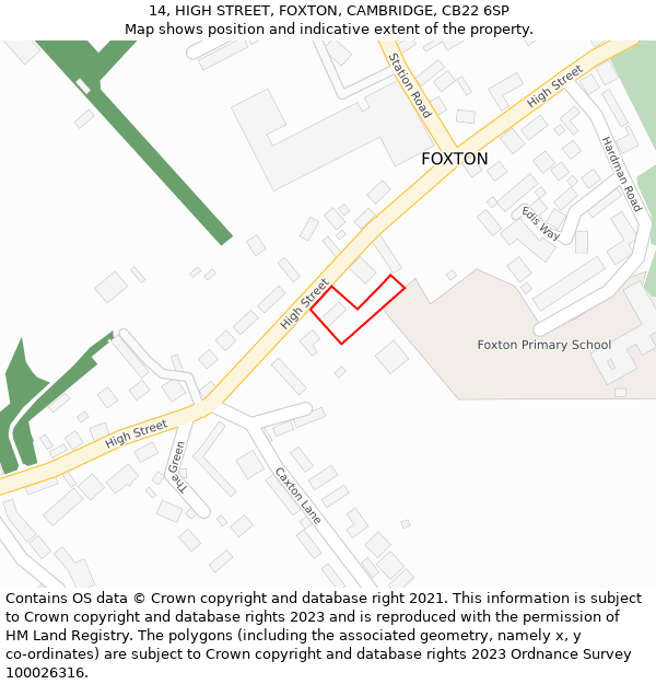 14, HIGH STREET, FOXTON, CAMBRIDGE, CB22 6SP: Location map and indicative extent of plot