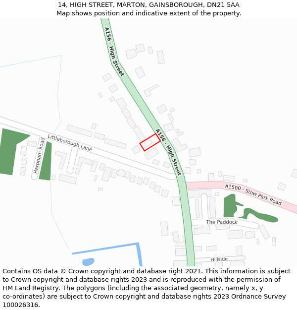 14, HIGH STREET, MARTON, GAINSBOROUGH, DN21 5AA: Location map and indicative extent of plot