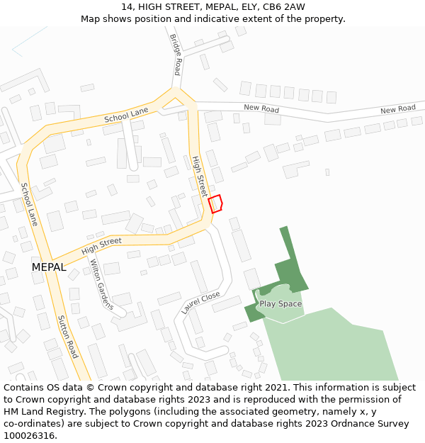 14, HIGH STREET, MEPAL, ELY, CB6 2AW: Location map and indicative extent of plot