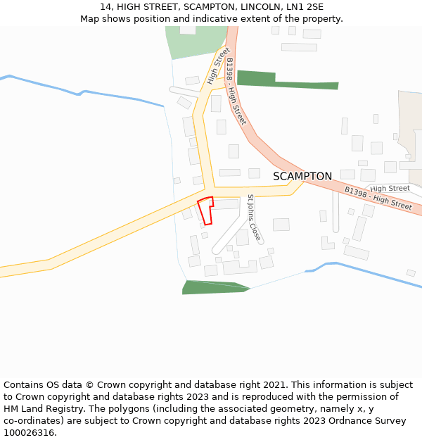 14, HIGH STREET, SCAMPTON, LINCOLN, LN1 2SE: Location map and indicative extent of plot