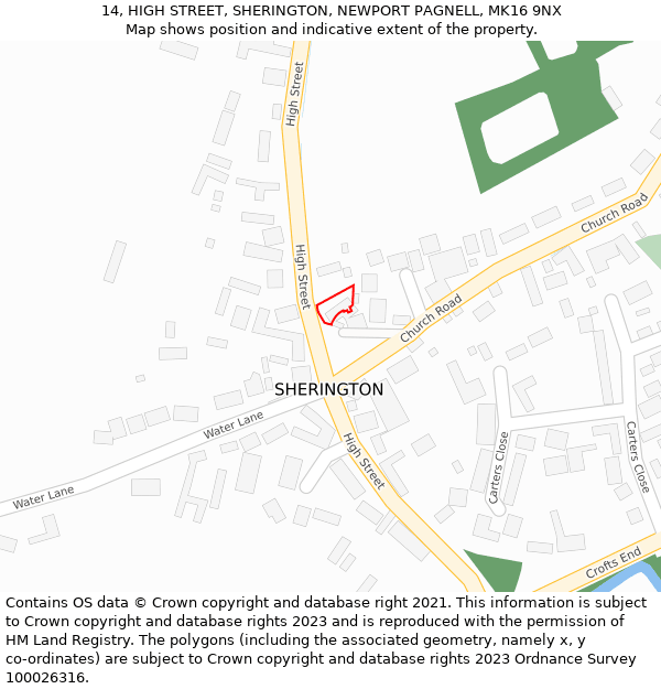 14, HIGH STREET, SHERINGTON, NEWPORT PAGNELL, MK16 9NX: Location map and indicative extent of plot