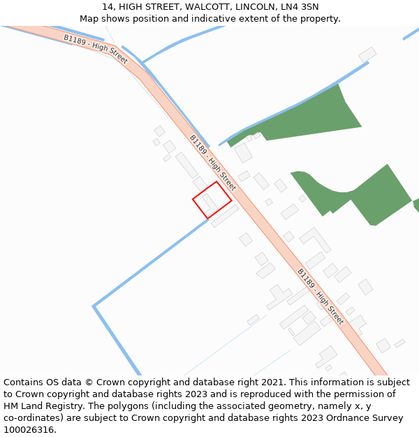 14, HIGH STREET, WALCOTT, LINCOLN, LN4 3SN: Location map and indicative extent of plot