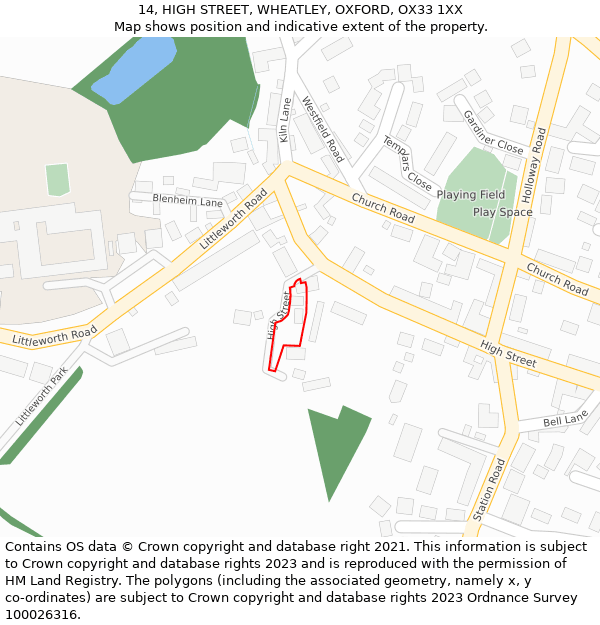 14, HIGH STREET, WHEATLEY, OXFORD, OX33 1XX: Location map and indicative extent of plot