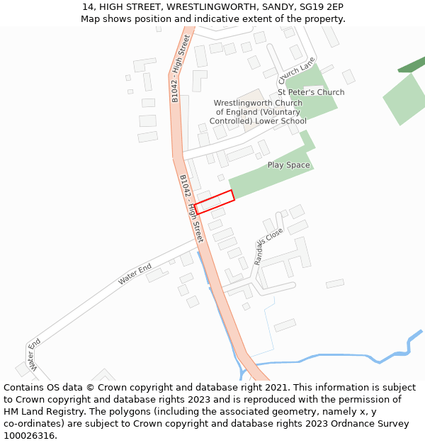 14, HIGH STREET, WRESTLINGWORTH, SANDY, SG19 2EP: Location map and indicative extent of plot