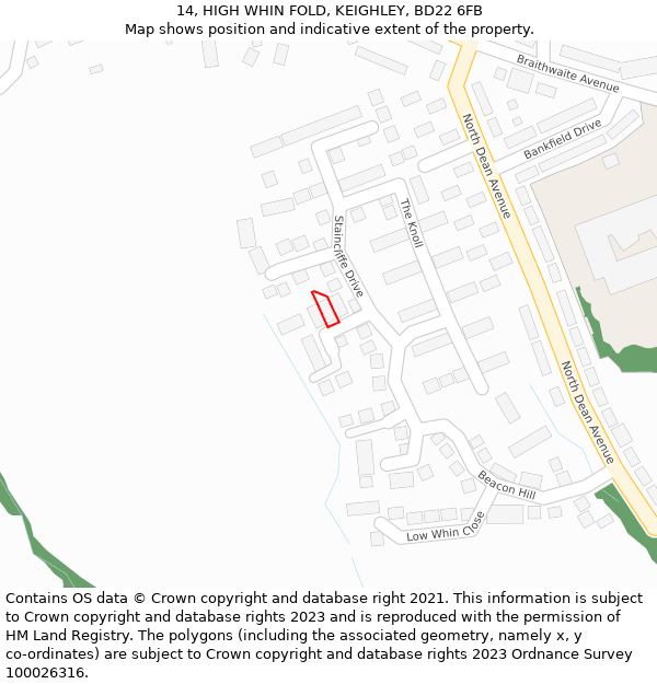 14, HIGH WHIN FOLD, KEIGHLEY, BD22 6FB: Location map and indicative extent of plot