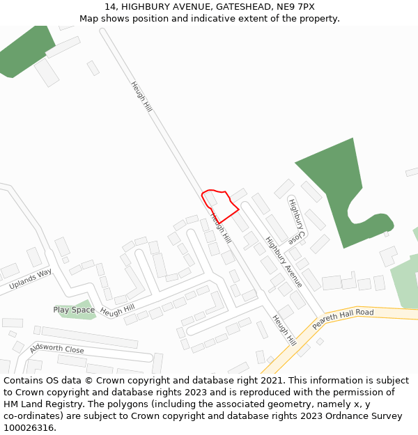 14, HIGHBURY AVENUE, GATESHEAD, NE9 7PX: Location map and indicative extent of plot